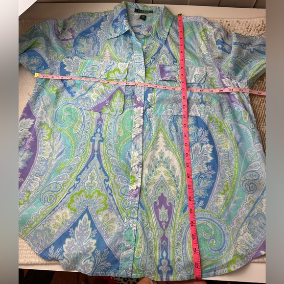 LAUREN, RALPH LAUREN Plus Lightweight Long-Sleeve Paisley Button Down | Size 1X - Picture 14 of 14